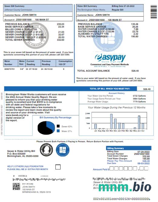 Wielka Brytania SEWER & Water rachunek za media Word i PDF template
